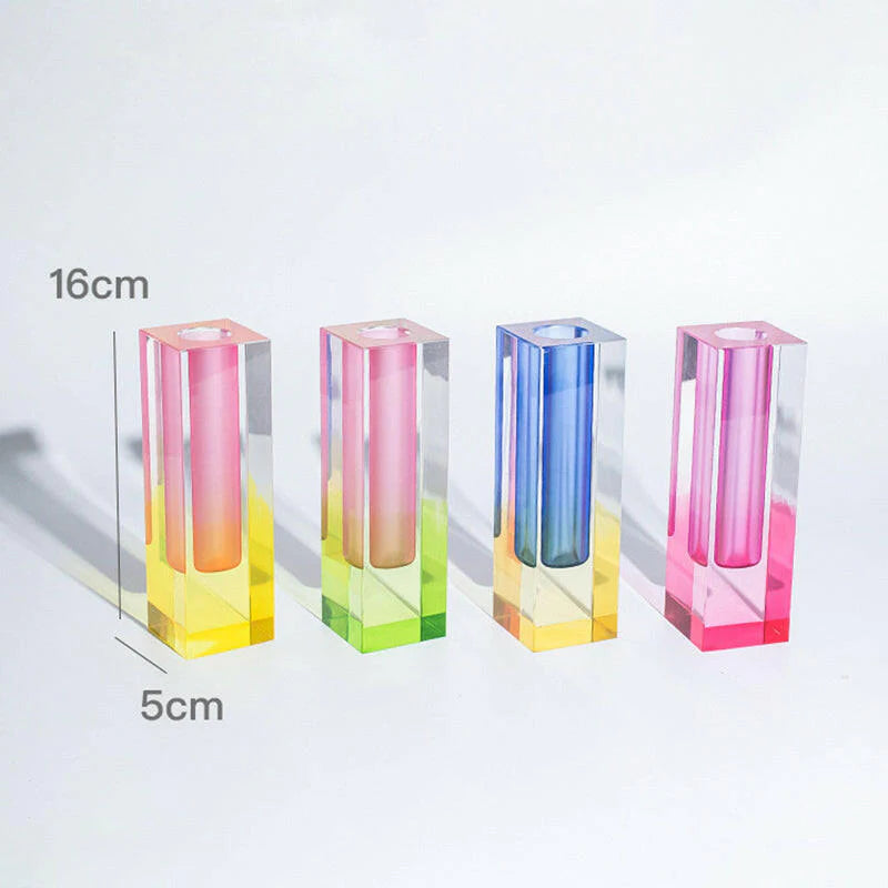 Acrylic Color Gradient Rectangle Glass Pillar Vase