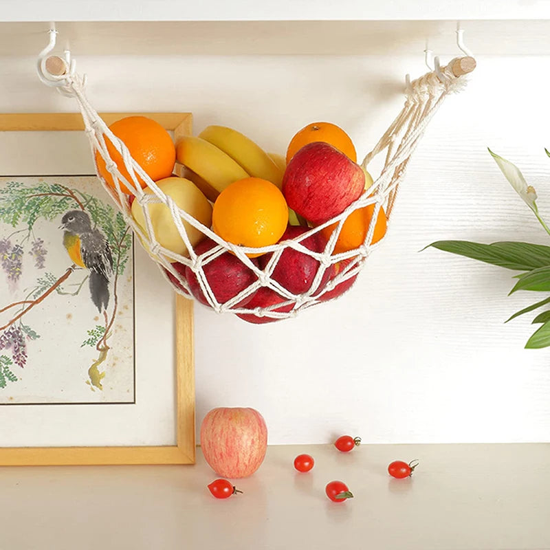 Kitchen Accessories under Cabinet Hanging Fruit Basket Hanging Storage Mesh Bag for Kitchen Kitchen Storage Fruit Hammock