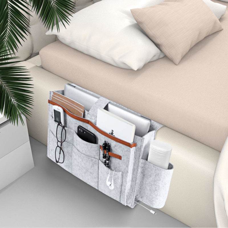 Grey Bedside Felt Storage Bag