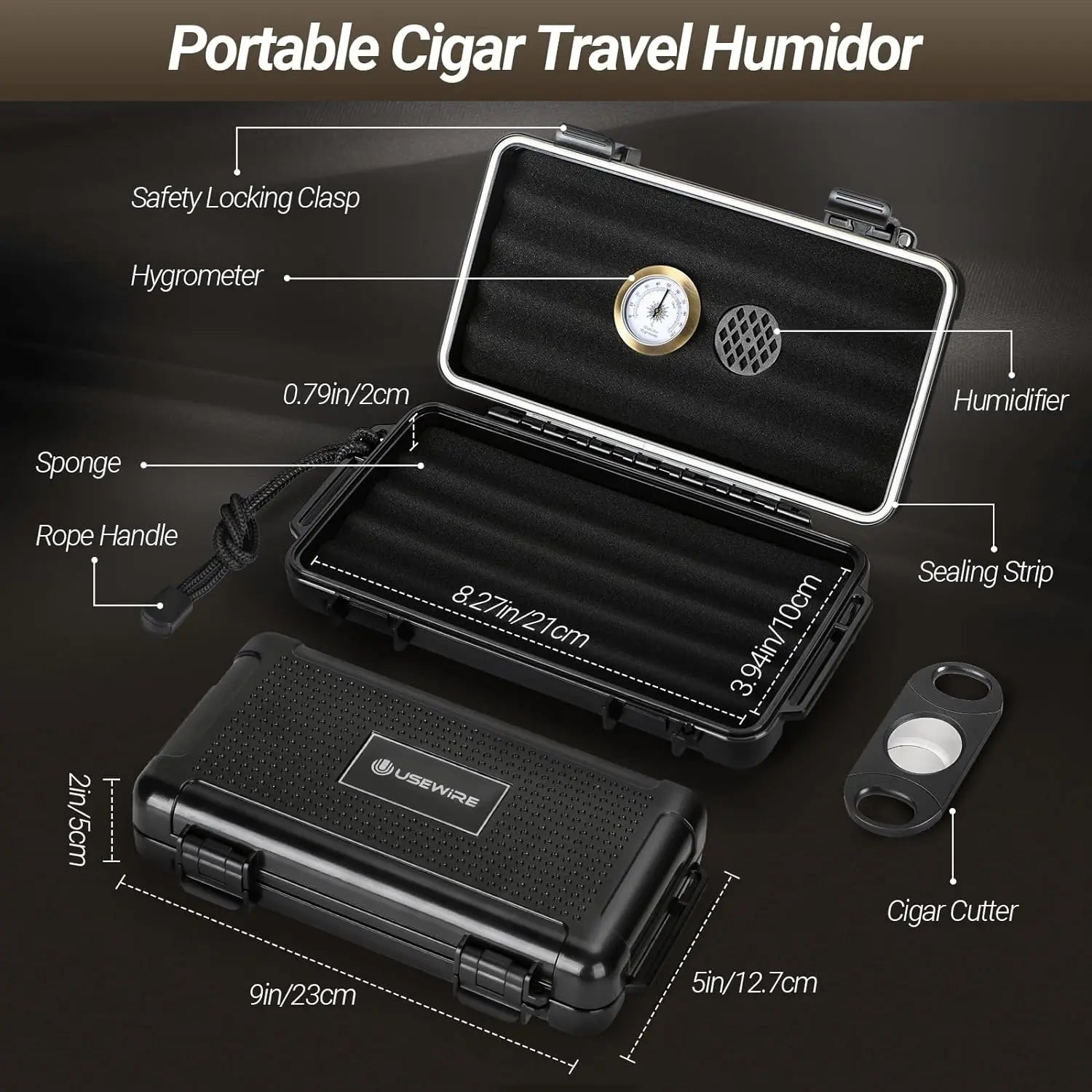 -Cigar Travel Humidor and Cigar Set, Portable Cigar Case with Humidifier Hygrometer, Cutter Cigar Cutter