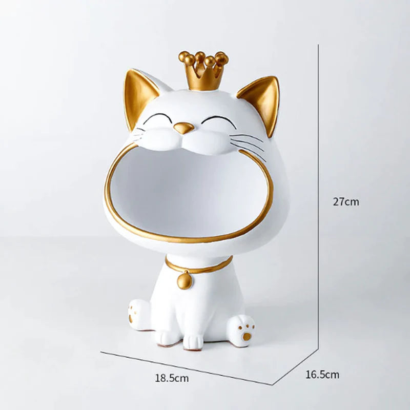 ERMAKOVA Lucky Cat Statue Sculpture Table Decoration Miniature Figurine Sundries Storage Box Modern Living Room Desk Home Decor