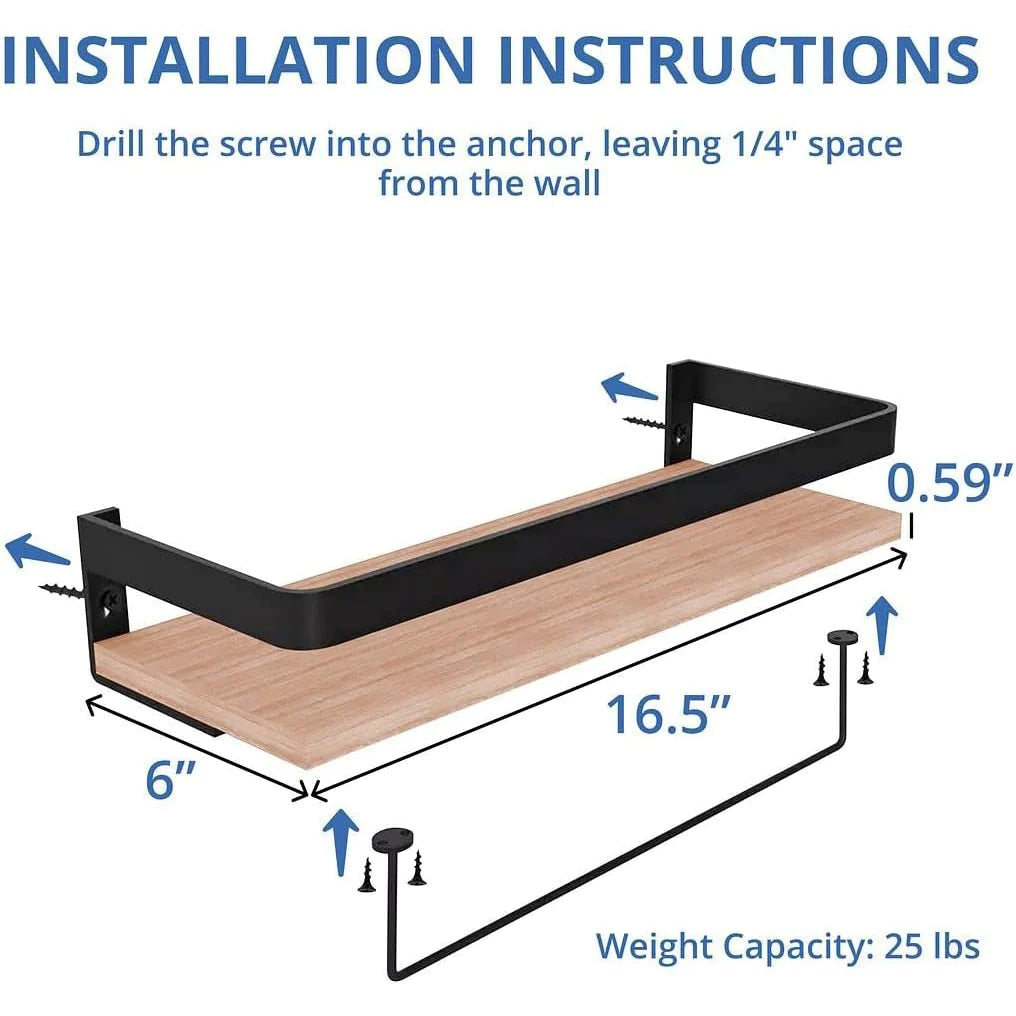 Rustic Wood Floating Shelf with Towel Rack - Perfect for Kitchen and Bathroom