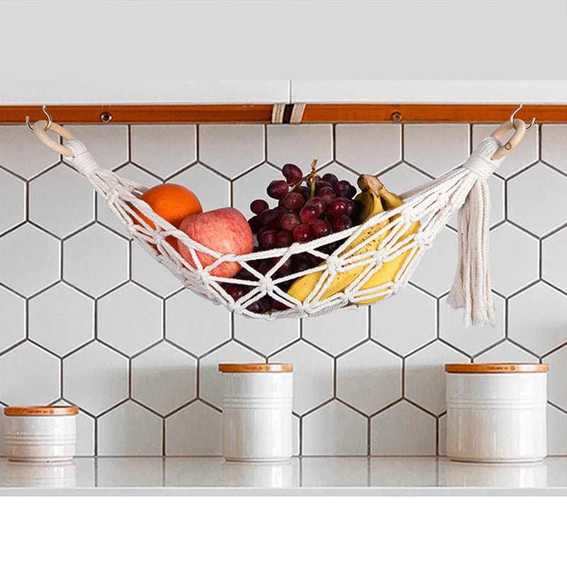 Kitchen Accessories under Cabinet Hanging Fruit Basket Hanging Storage Mesh Bag for Kitchen Kitchen Storage Fruit Hammock