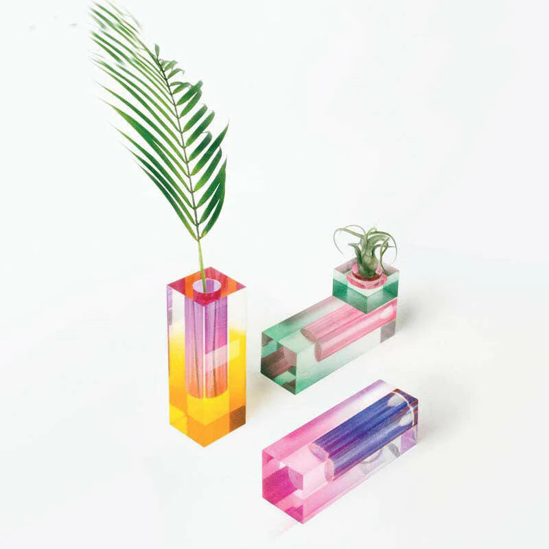 Acrylic Color Gradient Rectangle Glass Pillar Vase