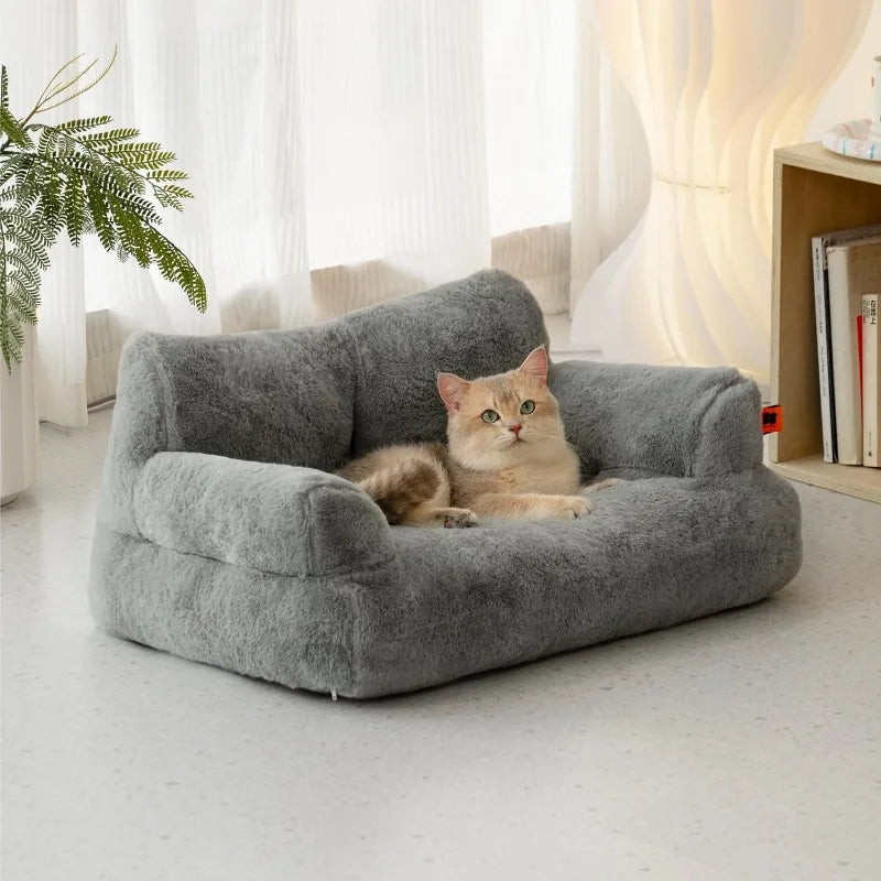 Pet Couch Bed, Washable Cat Beds for Medium Small Dogs & Cats up to 25 Lbs, Dog Beds with Non-Slip Bottom, Fluffy Cat Couch