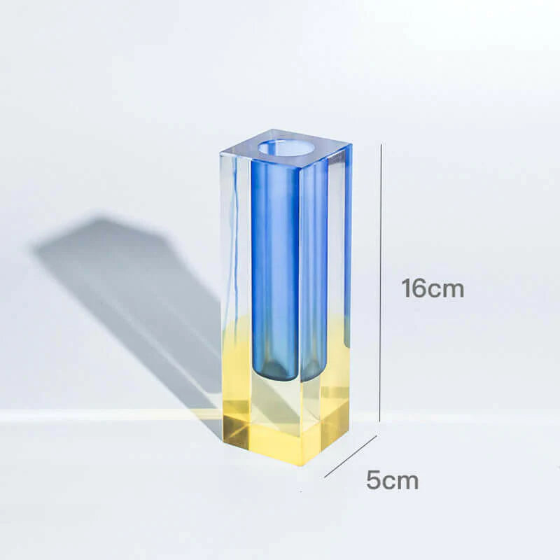 Acrylic Color Gradient Rectangle Glass Pillar Vase