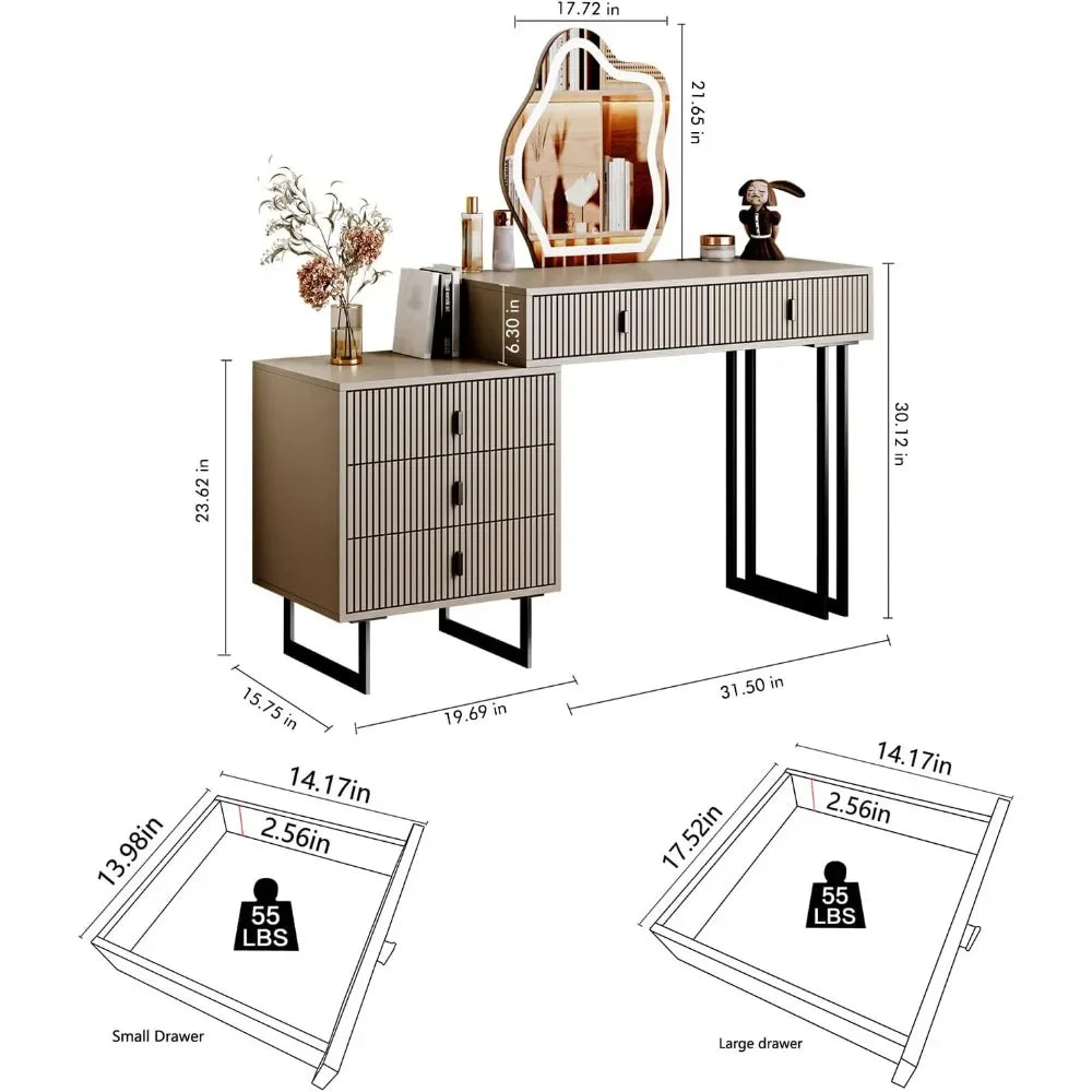 Dresser with 3-Color Touchscreen Illuminated Mirror, Make-Up Dresser with Light, Makeup Table