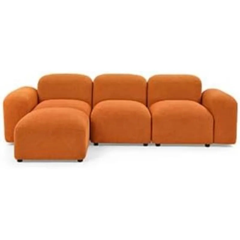 Convertible Modular Sectional Sofa, Boucle Fabric L-Shaped Modern Bubble Couch with Ottoman, 3-Seater Sherpa Teddy Sofas