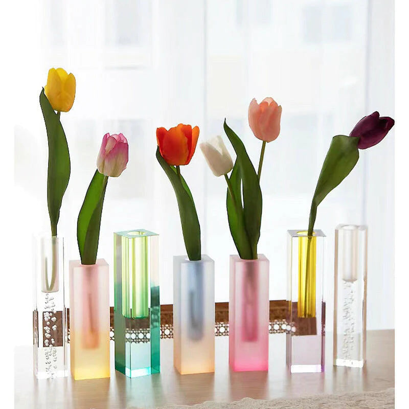 Acrylic Color Gradient Rectangle Glass Pillar Vase