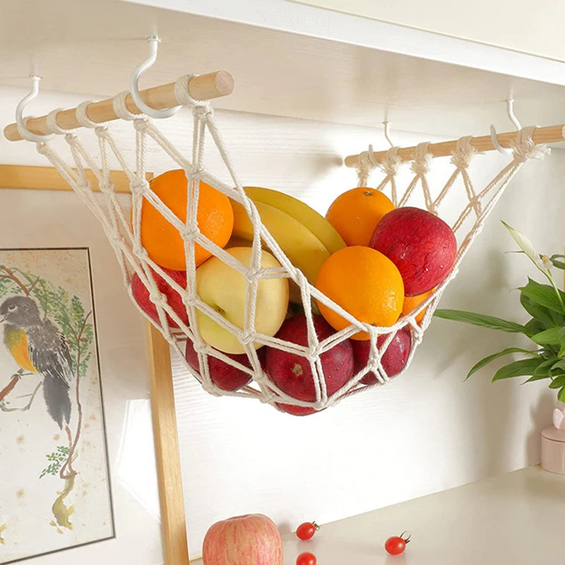 Kitchen Accessories under Cabinet Hanging Fruit Basket Hanging Storage Mesh Bag for Kitchen Kitchen Storage Fruit Hammock