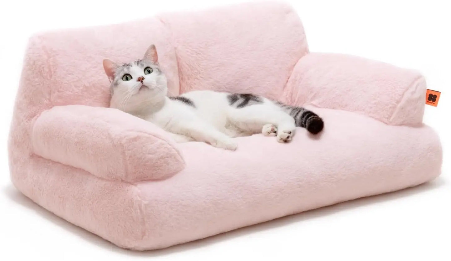 Pet Couch Bed, Washable Cat Beds for Medium Small Dogs & Cats up to 25 Lbs, Dog Beds with Non-Slip Bottom, Fluffy Cat Couch