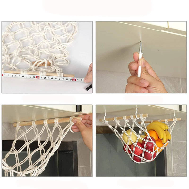 Kitchen Accessories under Cabinet Hanging Fruit Basket Hanging Storage Mesh Bag for Kitchen Kitchen Storage Fruit Hammock