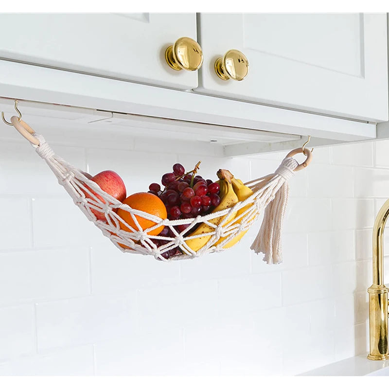 Kitchen Accessories under Cabinet Hanging Fruit Basket Hanging Storage Mesh Bag for Kitchen Kitchen Storage Fruit Hammock