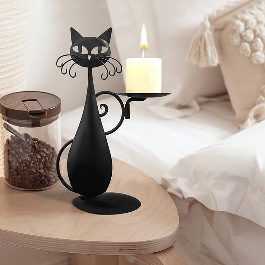 Black Cat Candlestick Metal Cat Decorative Candle Holder Pendant