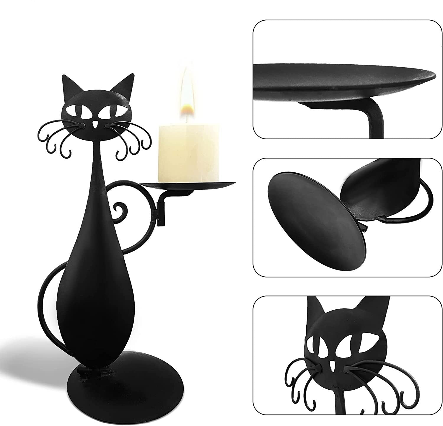 Black Cat Candlestick Metal Cat Decorative Candle Holder Pendant