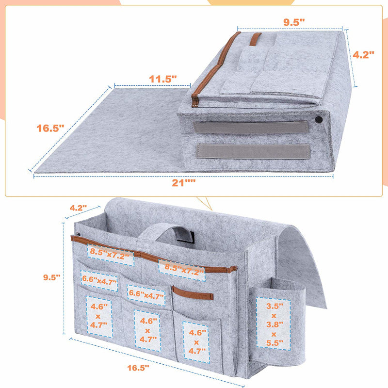 Grey Bedside Felt Storage Bag