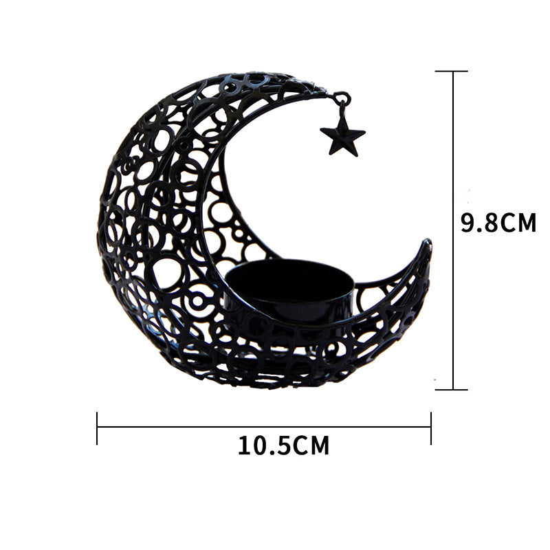 Light Luxury Crescent Moon Star Moon Black Gold Metal Candle Holder Modern Romantic Wedding Christmas Candle Cup Home Decor