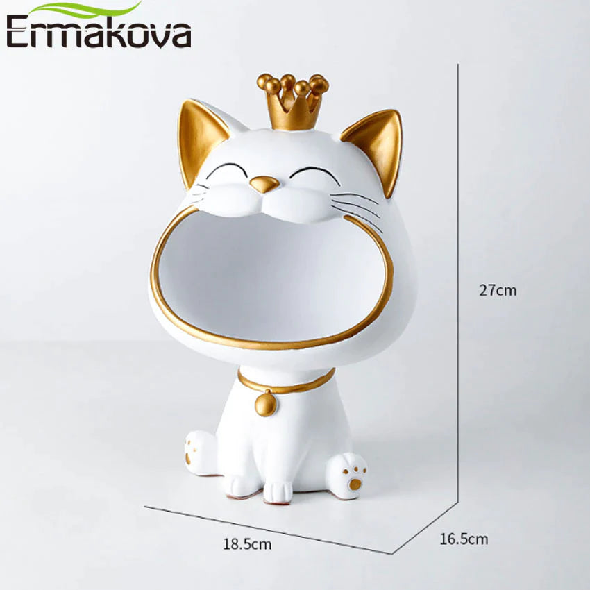 ERMAKOVA Lucky Cat Statue Sculpture Table Decoration Miniature Figurine Sundries Storage Box Modern Living Room Desk Home Decor